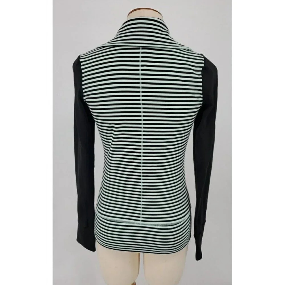 Lululemon Daily Yoga Jacket Mint Black Stripe Size 2 High Neck Full Double Zip - Picture 5 of 8